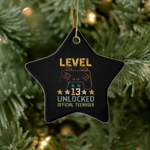 Level 13 unlocked official teenager funny gamers ceramic ornament