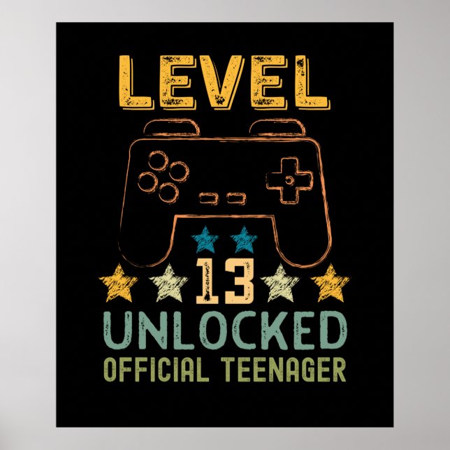 Level 13 unlocked official teenager funny gamers poster (Front)