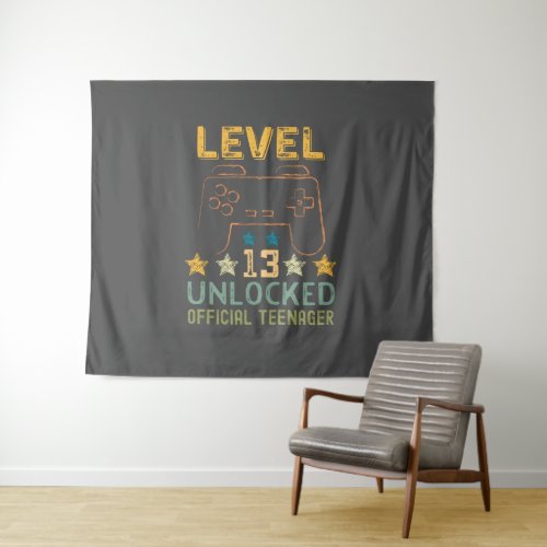 Level 13 unlocked official teenager funny gamers tapestry