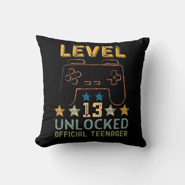 Level 13 unlocked official teenager funny gamers throw pillow (Front)