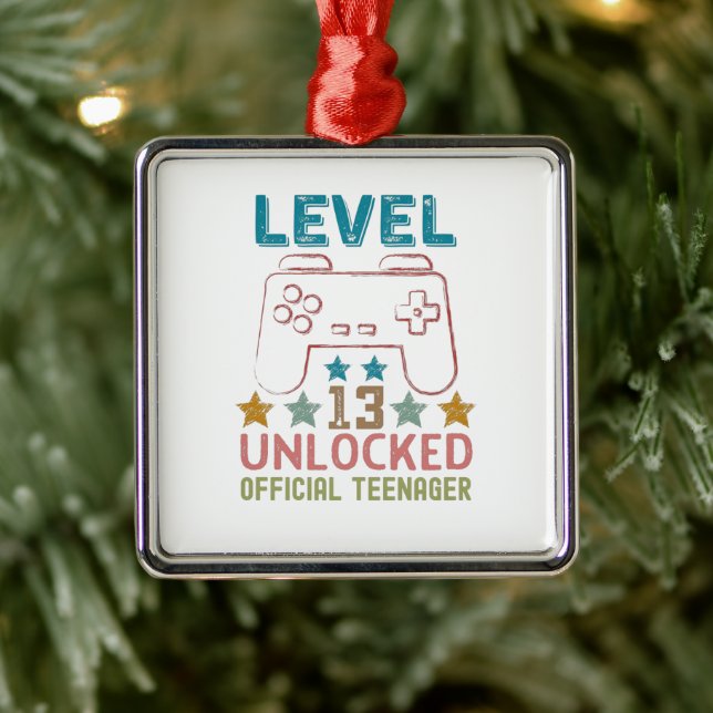 Level 13 unlocked official teenager gamers metal ornament (Tree)