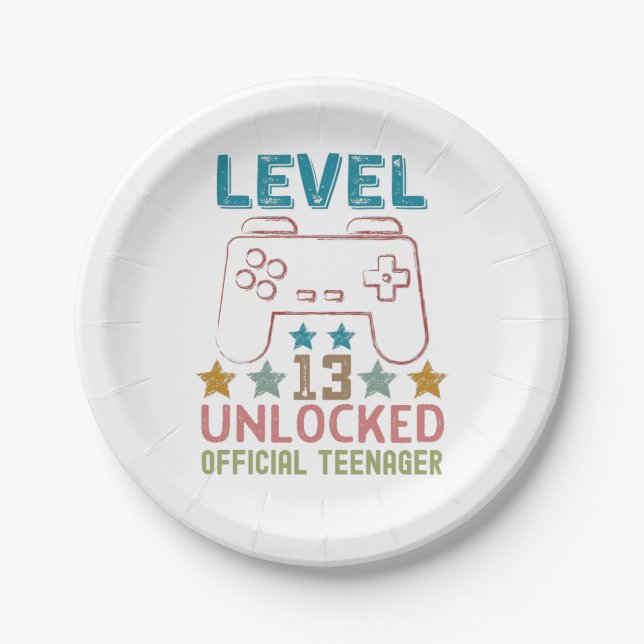 Level 13 unlocked official teenager gamers paper plates (Front)