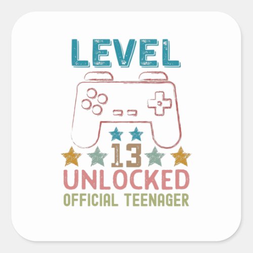 Level 13 unlocked official teenager gamers square sticker