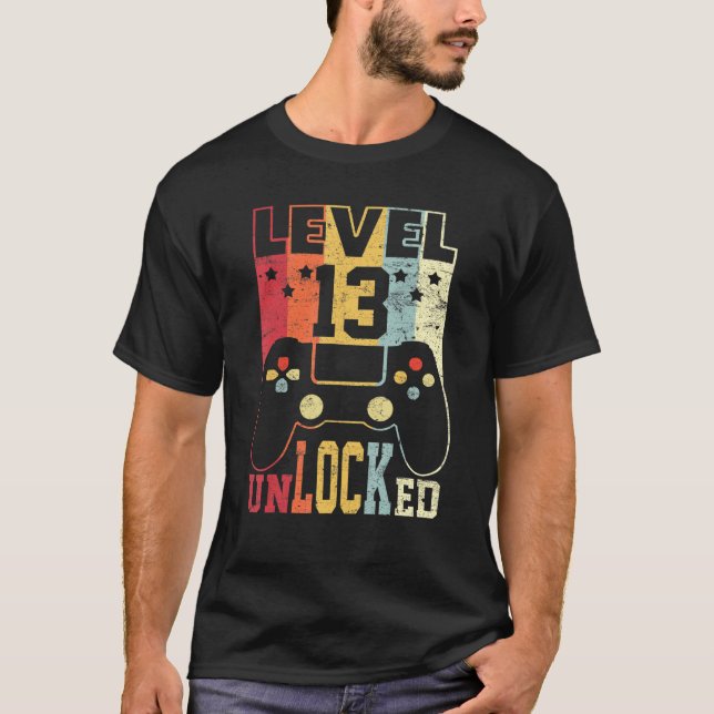 Level 13 Unlocked Shirt Funny Video Gamer 13th Bir (Front)