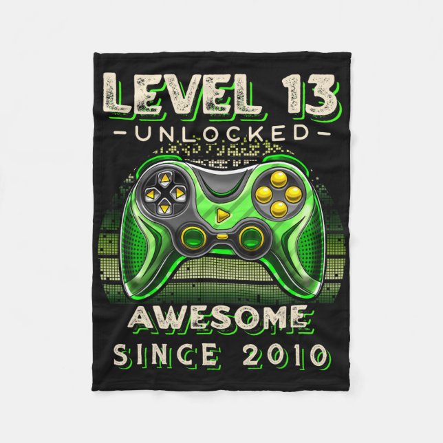 Level 13 Unlocked Video Game 13th Birthday 13 Yr O Fleece Blanket (Front)