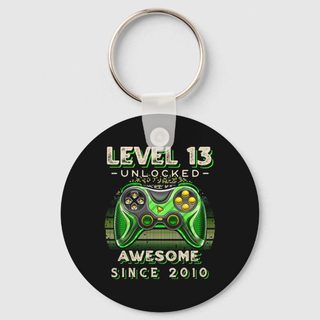 Level 13 Unlocked Video Game 13th Birthday 13 Yr O Keychain (Front)