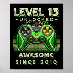 Level 13 Unlocked Video Game 13th Birthday 13 Yr O Poster