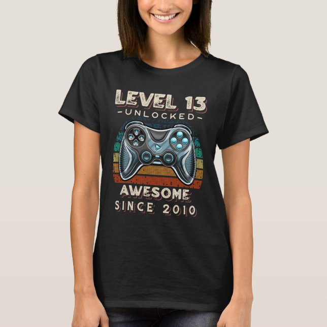 Level 13 Unlocked Video Game 13th Birthday 13 Yr O T-Shirt (Front)