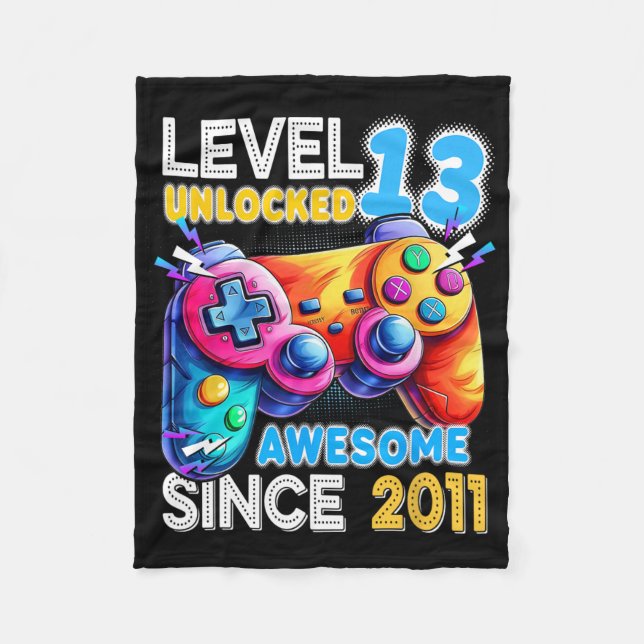 Level 13 Unlocked Video Game 13th Birthday  Fleece Blanket (Front)