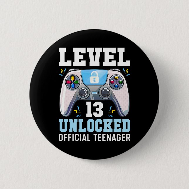 Level 13 Unlocked Video Game 13th Birthday Gamer B Button (Front)