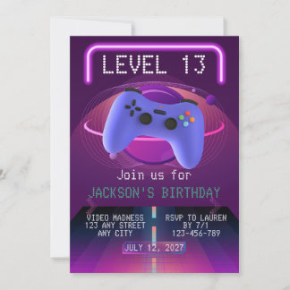 LEVEL 13 VIDEO GAME BIRTHDAY INVITATION
