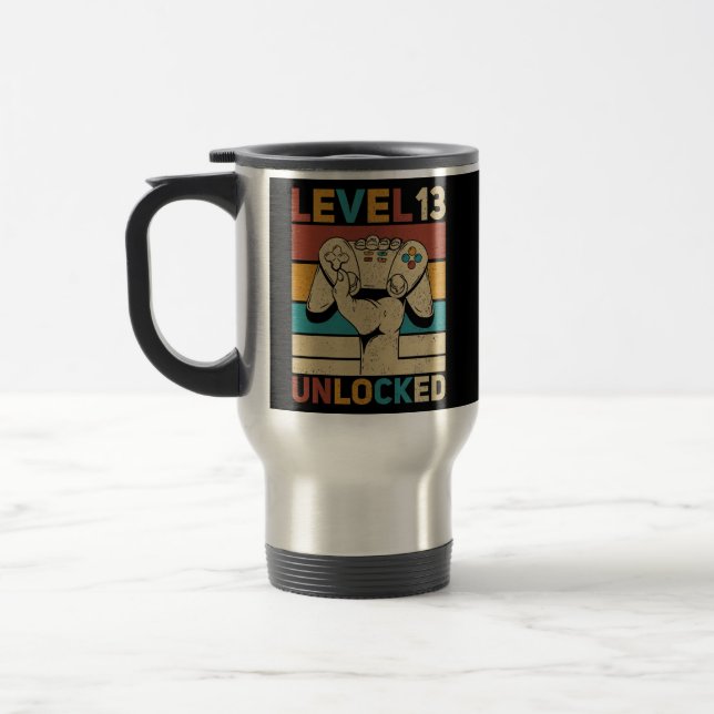 Level 13 Year Old Unlocked 13th Birthday Gamer Travel Mug (Left)