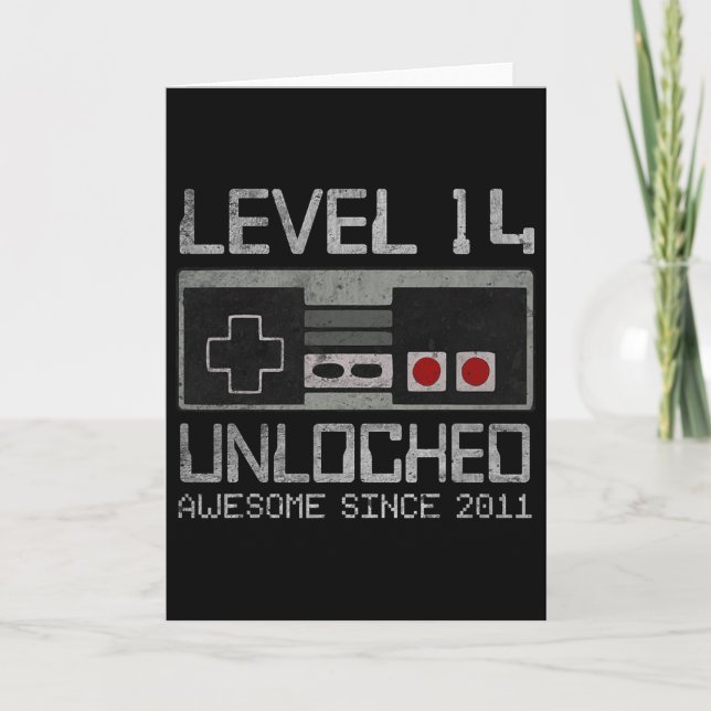 Level 14 Unlocked 14th Birthday 14 Year Old Video  Card (Front)