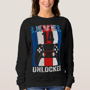 Level 14 Unlocked 14th Birthday Game 4th Of July B Sweatshirt