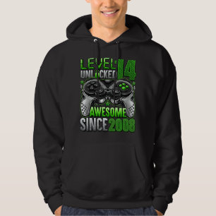 Level 14 Unlocked Awesome Since 2008 14th Birthday Hoodie