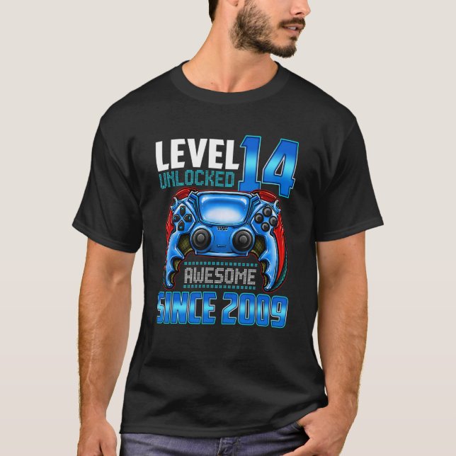 Level 14 Unlocked Awesome Since 2009 Gaming 14th B T-Shirt (Front)