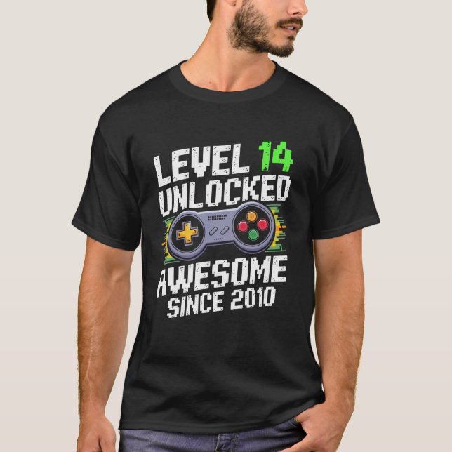 Level 14 Unlocked Awesome Since 2010 14th Birthday T-Shirt (Front)