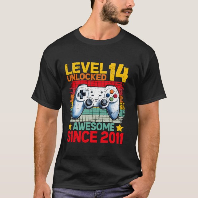 Level 14 Unlocked Awesome Since 2011 14th Birthday T-Shirt (Front)