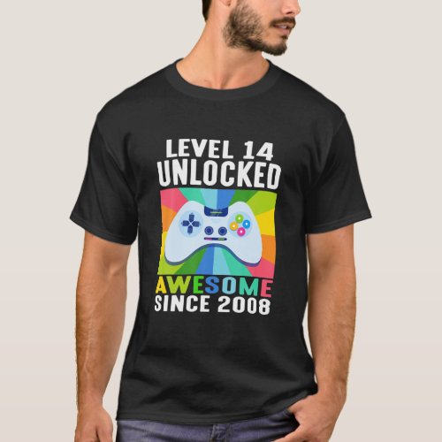 Level 14 Unlocked Colorful Awesome 2008 14Th Birth T_Shirt