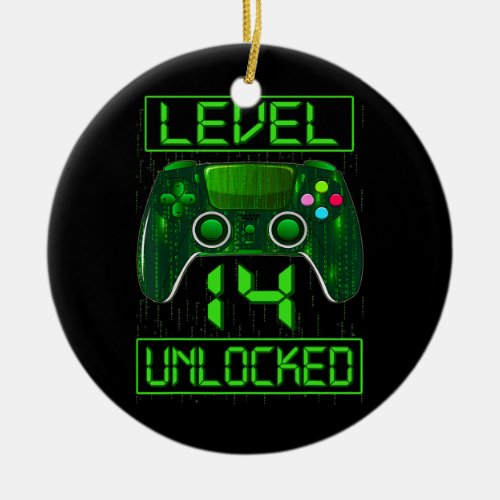 Level 14 Unlocked Funny Video Gamer 14th Birthday Ceramic Ornament