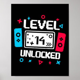 Level 14 Unlocked Gamer 14th Birthday Gift Video G Poster