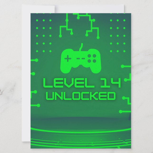 Level 14 Unlocked Gaming 14th Birthday Invitation (Front)