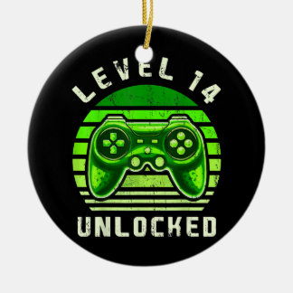 Level 14 Unlocked Video Game 14th Birthday Gamer Ceramic Ornament