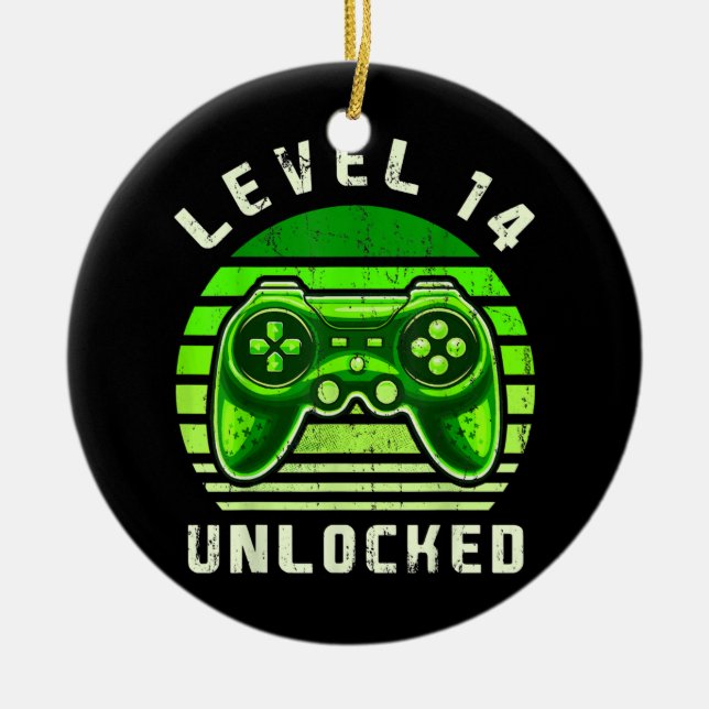 Level 14 Unlocked Video Game 14th Birthday Gamer Ceramic Ornament (Front)