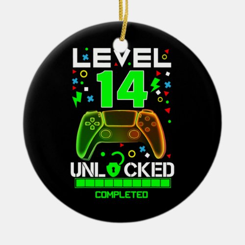 Level 14 Unlocked Video Game 14th Birthday Gamer Ceramic Ornament