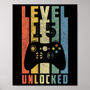 Level 15 Unlocked 15th Video Gamer Birthday Boy Gi Poster