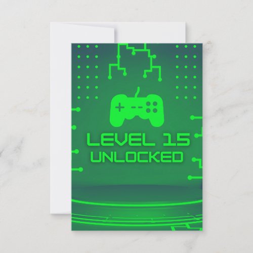Level 15 Unlocked Gaming 15th Birthday Invitation