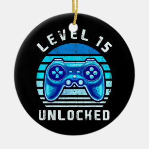 Level 15 Unlocked Video Game 15th Birthday Gamer Ceramic Ornament