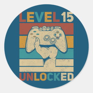 Level 15 Year Old Unlocked 15th Birthday Gamer Classic Round Sticker