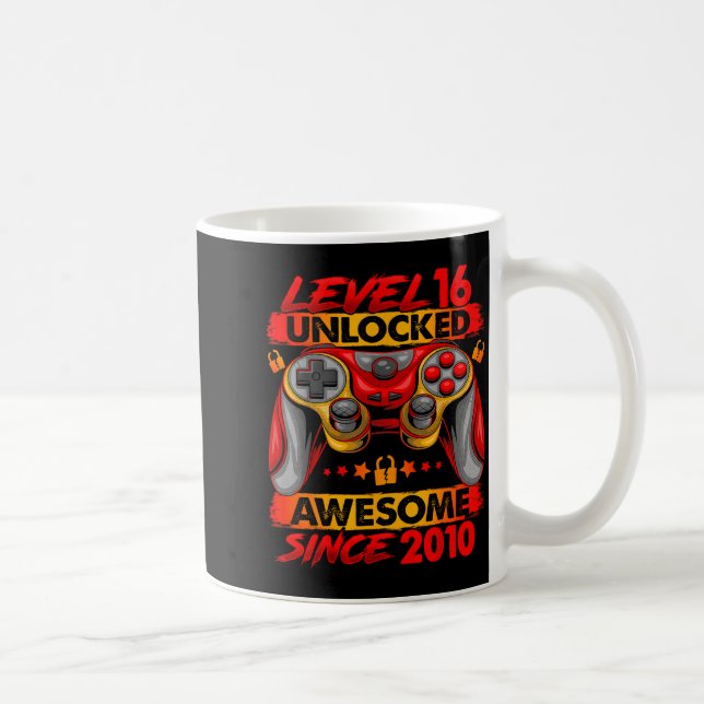 Level 16 Unlocked 16 Year Old Boys 16th Birthday B Coffee Mug (Right)