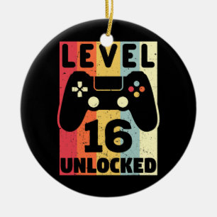 Level 16 Unlocked 16th Birthday 16 Year Old Gamer Ceramic Ornament