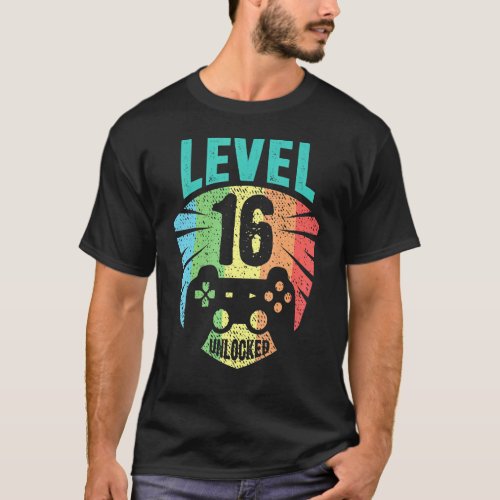 Level 16 Unlocked 16th Birthday Boy Girl Gamer Lev T_Shirt