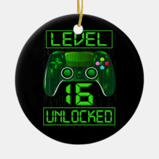 Level 16 Unlocked 16th Video Gamer Birthday Boy Ceramic Ornament