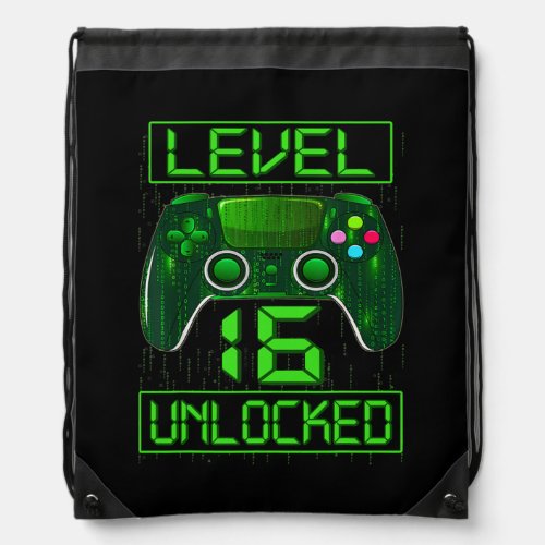 Level 16 Unlocked 16th Video Gamer Birthday Boy Drawstring Bag