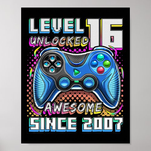 Level 16 Unlocked Awesome 2007 Video Game 16th Bir Poster