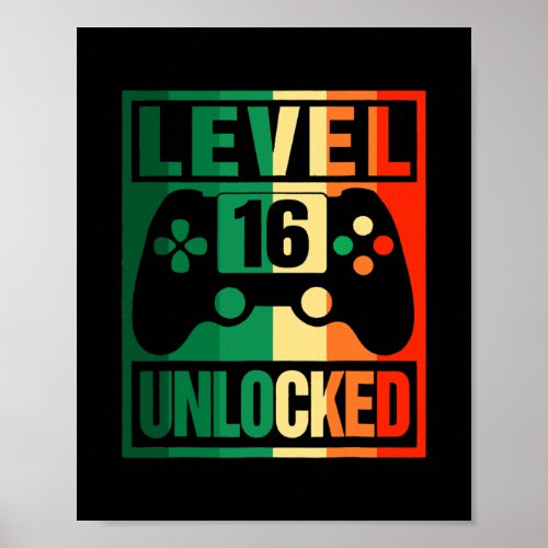 Level 16 Unlocked Funny Video Game Boys 16th Poster
