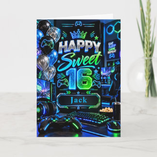 Level 16 Unlocked Gaming Birthday Party Card
