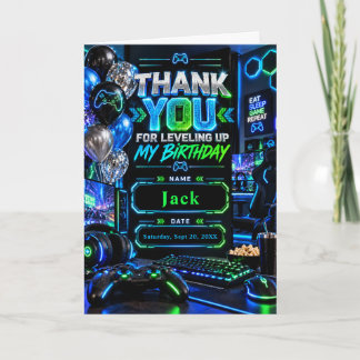 Level 16 Unlocked Gaming Birthday Party Thank You Card