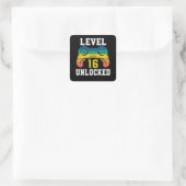 Level 16 Unlocked, Video Game 16th Gamer Birthday Square Sticker | Zazzle