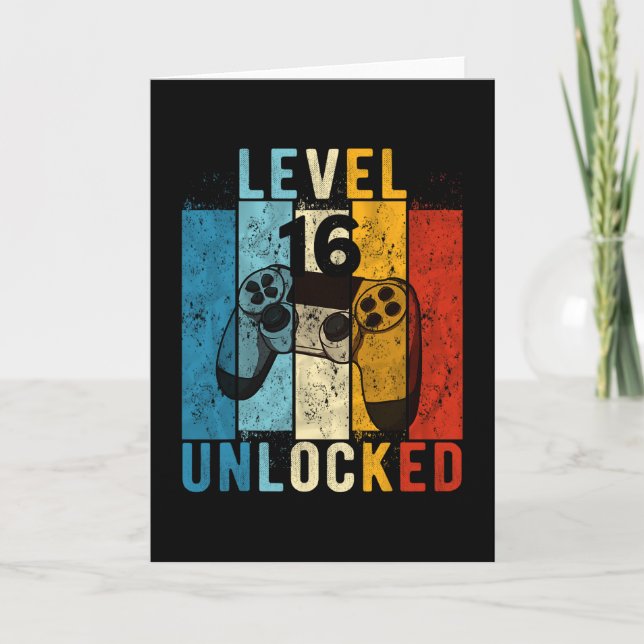 Level 16 Unlocked Video Gamer 16 Year Old 16th Bir Card (Front)