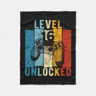 Level 16 Unlocked Video Gamer 16 Year Old 16th Bir Fleece Blanket