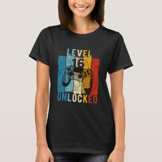 Level 16 Unlocked Video Gamer 16 Year Old 16th Bir T-Shirt