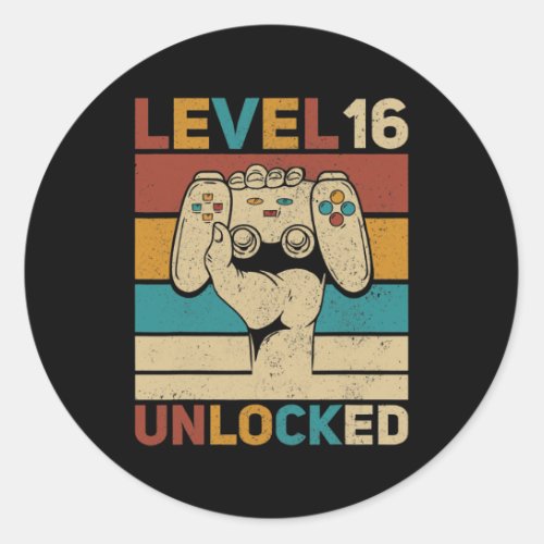 Level 16 Year Old Unlocked 16th Birthday Gamer Classic Round Sticker