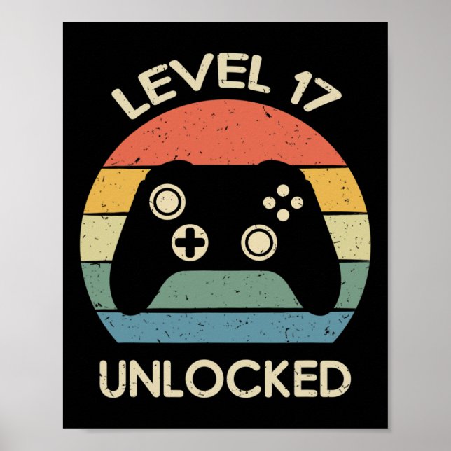Level 17 Unlocked 17th Gaming Birthday Controller  Poster (Front)