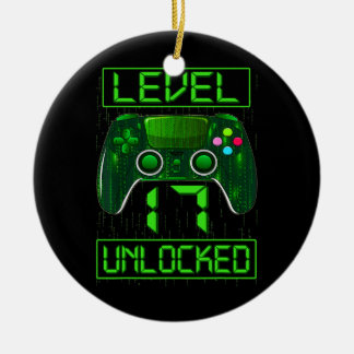 Level 17 Unlocked 17th Video Gamer Birthday Boy Ceramic Ornament