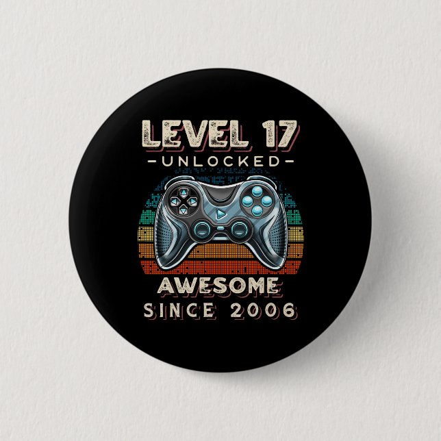 Level 17 Unlocked Video Game 17th Birthday 17 Yr O Button (Front)